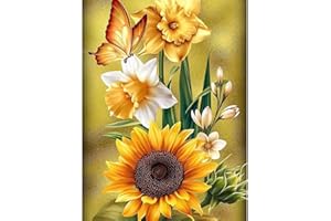 BOHADIY Sunflower Diamond Art Painting Kits for Adults, Full Drill Butterfly Diamond Dots Paintings for Beginners, Round 5D Paint with Diamonds Pictures Gem Art Painting Kits DIY Crafts Kits 12x16inch