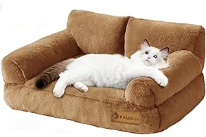 FAMIDGE Cat Couch Bed - Cat Bed for Indoor Cats, Calming Pet Sofa Puppy Sleeping Bed with Removable Washable Cover, Cute Dog Couch and Kitty Lounge Chair for 12lbs Cats & Small Dogs(Brown)