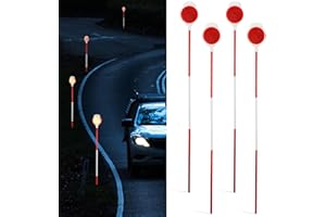 FEBLOMST Driveway Markers Reflectors, Double Sided Reflective Driveway Markers 48 Inch, Coated Steel Snow Plow Markers Reflector on Poles Stakes 4-Pack, Highly Visible at Dark Night, Anti-Rust