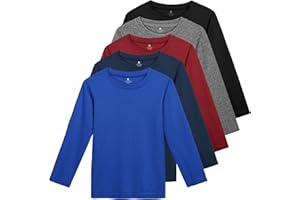 HIAHIF 5 Pack Cotton Boys Long Sleeve Shirts Toddlers Soft Crewneck Tee Kids Basic Long-Sleeve T-Shirts Top