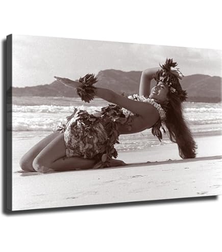 80s HULA DANCER 特大アート フレーム 油彩画 ヴィンテージ Aloha-from-Waikiki-Hula-Girl-