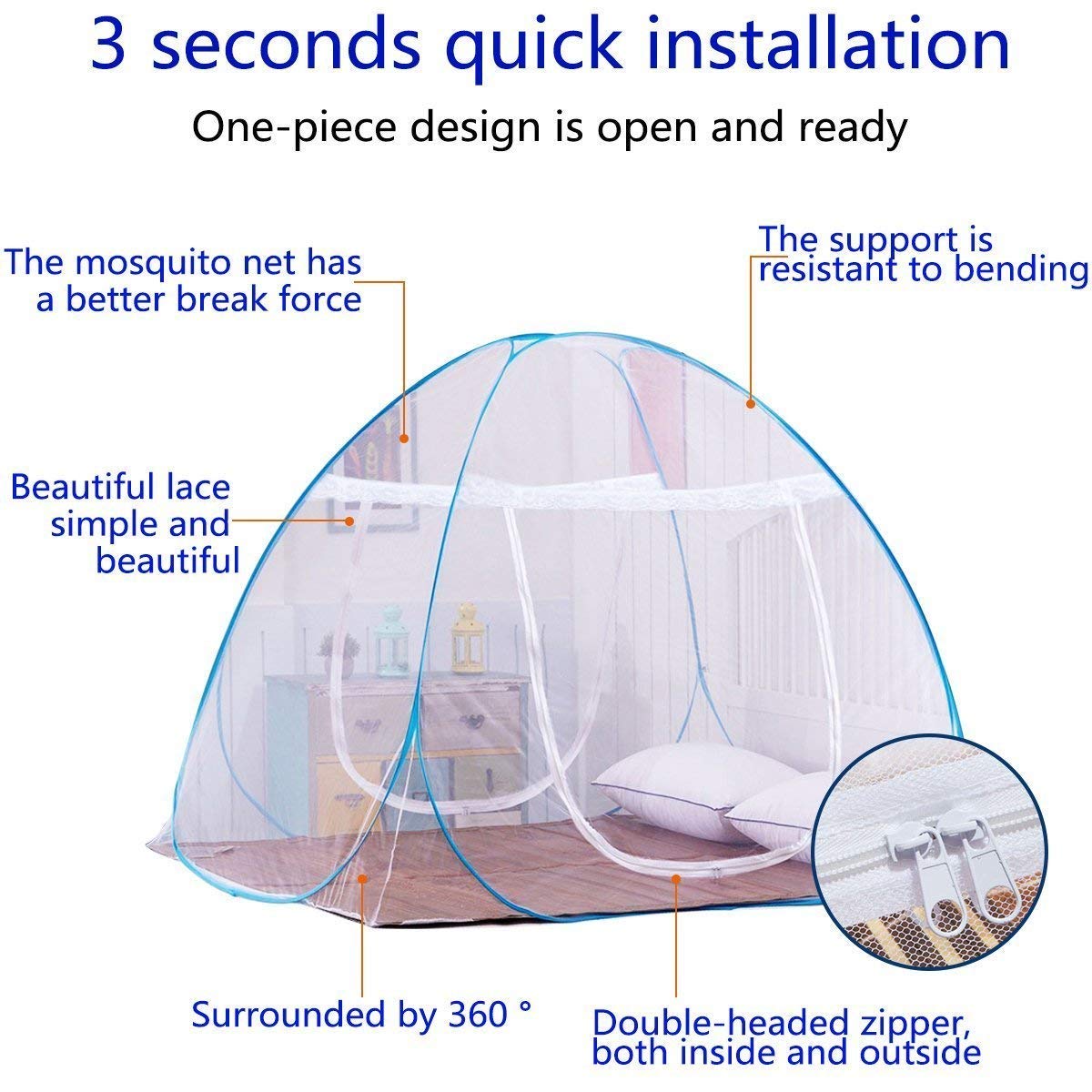 Pop-Up Mosquito Net Tent for Beds Anti Mosquito Bites Folding Design with Net Bottom for Babys Adults Trip (79 x71x59 inch) : Baby