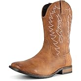 IUV Cowboy Boots For Men Wide Foot Square Toe Western Boots with Classic Embroidered Durable Slip on Boots