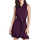 DKNY Womens Sleeveless Asymmetric Wrap Mini Dress