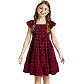 LYSmuch6-14T Tween Girl Short Sleeve Dress Ruffle Polka Dresses Kids Concert Square Neck Solid Frocks