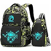 Pawsky Boys Backpack, Cool Luminous School Backpack with USB Charging Port for Teen Boys, Kindergarten Elementary College Middle School Bookbag Lightweight Laptop Bag with Sling Bag Set, Green
