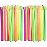 200pcs Snow Cone Spoon Straws, BetterJonny Plastic Spoon Straws Drinking Straws Colorful Straws for Shaved Ice Milktea Milksh