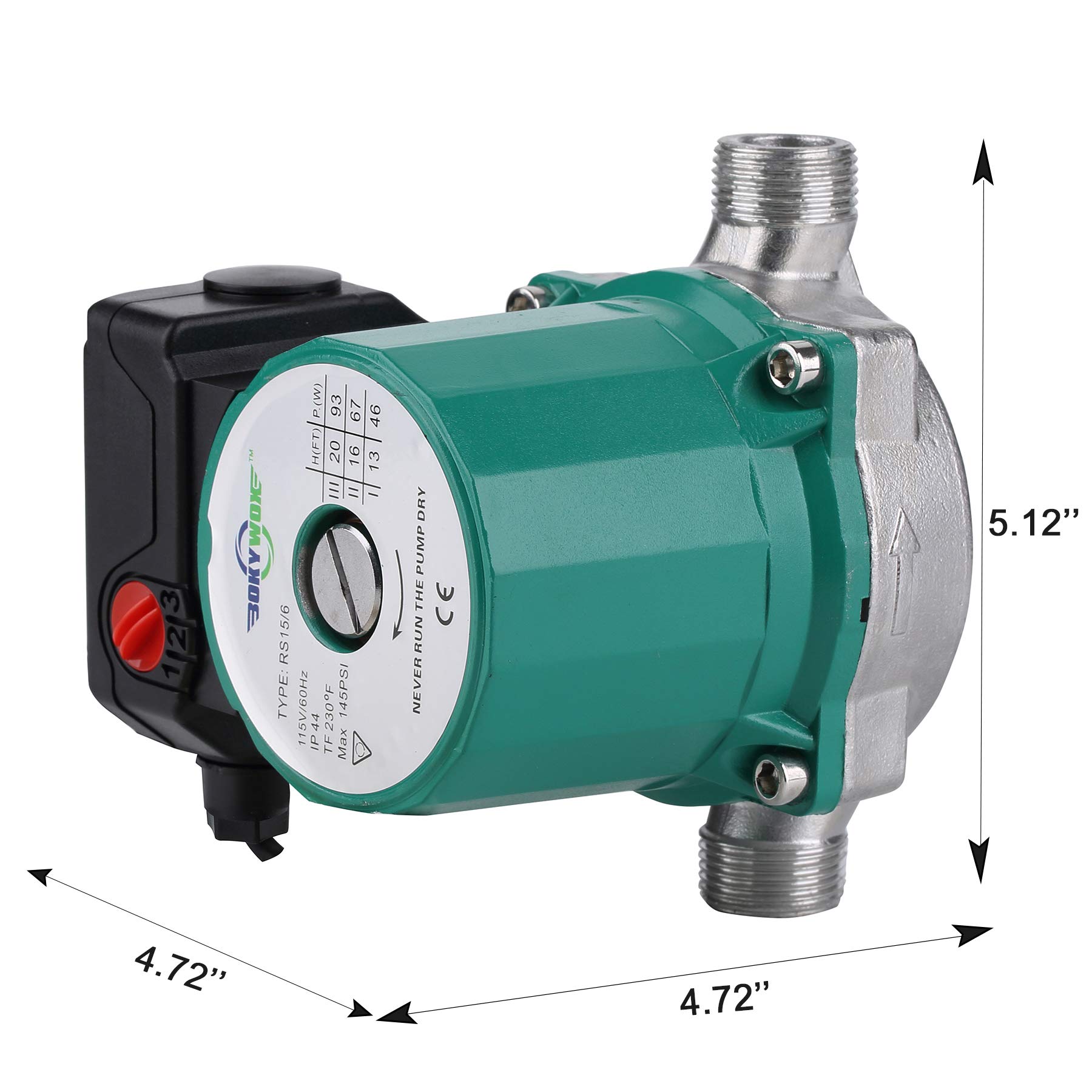 BOKYWOX 110-120V 3/4'',3-Speed Food Grade Domestic Circulation Pump Hot Water Circulator Circulating Pump (RS15-6SG)