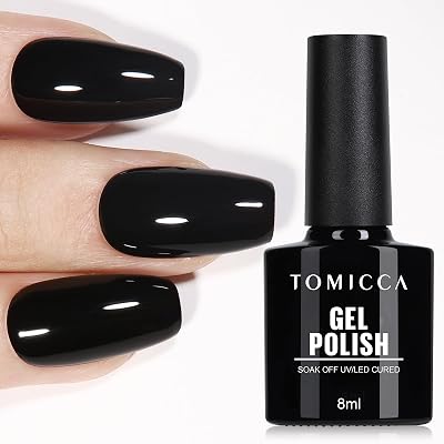 TOMICCA Jet Black Gel Polish 8ml Soak Off UV/LED High Gloss Long Lasting