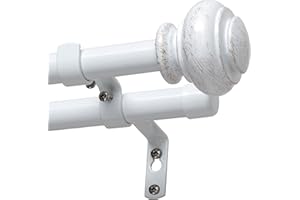H.VERSAILTEX Double Curtain Rods for Windows 16.2 to 43.8 Inches 3/4 inch Diameter Adjustable Decorative Telescoping Double Curtain Rod with Brackets Heavy Duty Splicing Double Curtain Rods, White