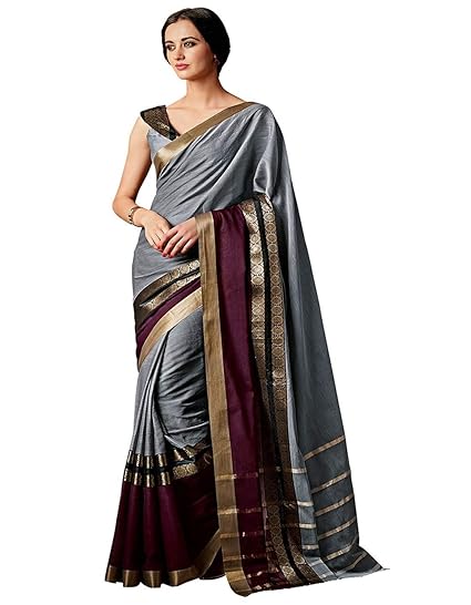 Art Silk with Blouse Piece Saree (CHARMI-Silver Free)