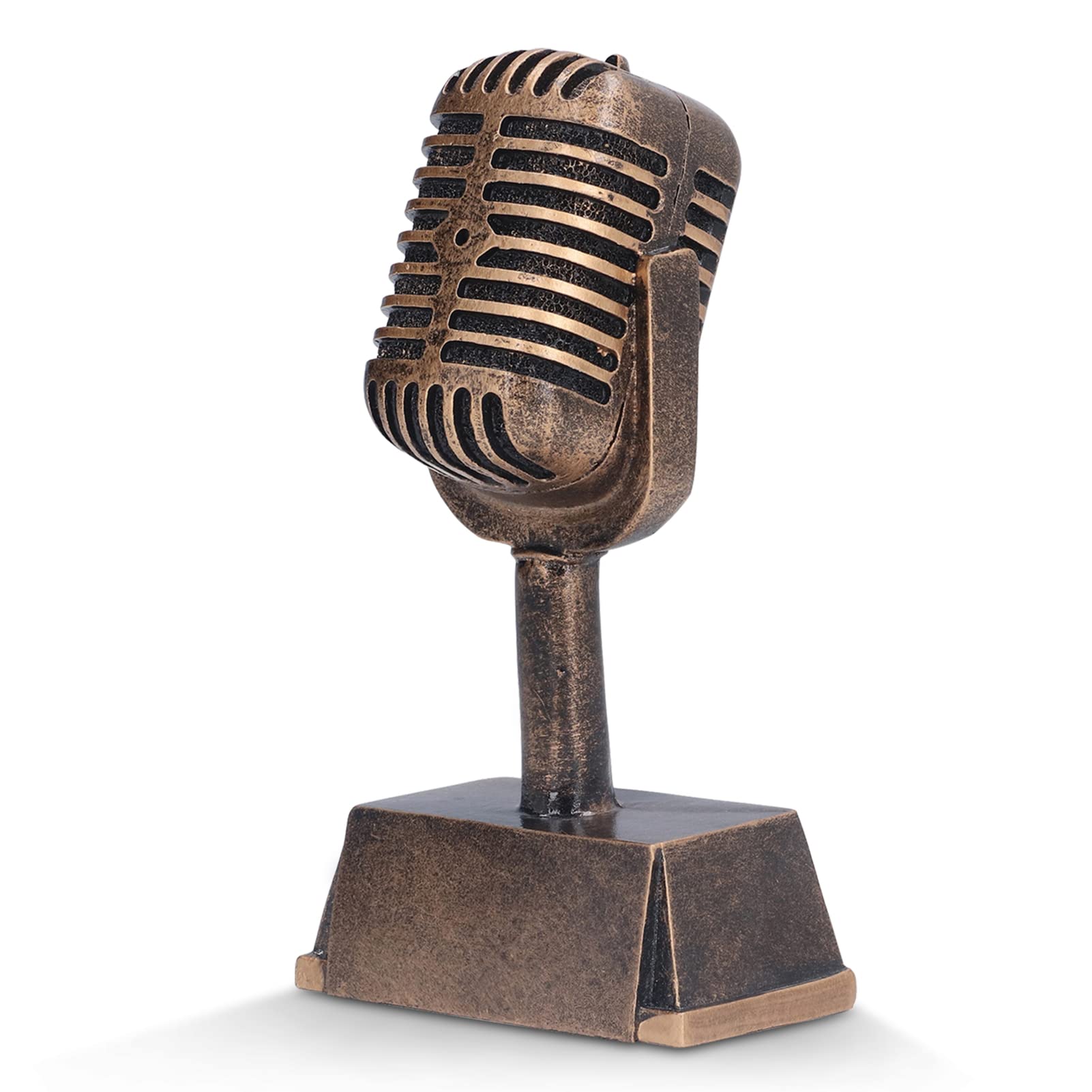 Cyrank Golden Microphone Trophy,Classic Retro Style Microphone Prop,Vintage Resin Microphone Trophy,3.5×1.9×6.4inch Fake Vintage Microphone Prop Model with Stand,Microphone Figurines Miniature