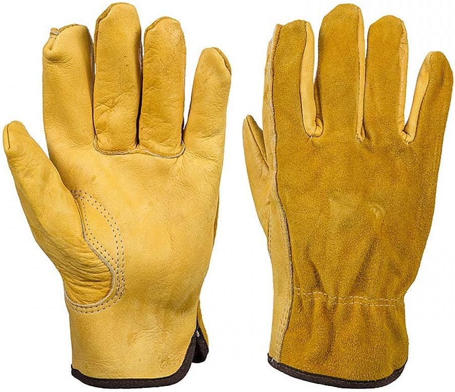 JZK Heavy duty Extra Large thorn proof gardening gloves for men, Yellow