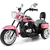Costzon Kids Motorcycle, 6V Battery Powered Ride on Chopper Motorcycle w/Horn, Headlight, 3-Wheel Stable Ride on Toys, Electric Toddler Motorcycle for Kids, Gift for Boys Girls (Pink)