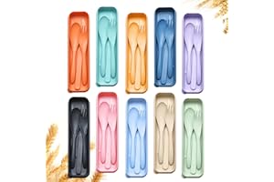 YDYTOP Reusable Travel Utensils Set with Case, 10 Sets Wheat Straw Portable Plastic Fork Spoons Knife Camping Cutlery, Eco-Friendly BPA Free Lunch Tableware for Kids Adults Travel Picnic Utensils
