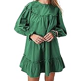 Ynhonra Women’s Ruffle Hem Long Sleeve Babydoll Dress Loose Fit Round Neck Mini Tunic Casual Fall Outfit