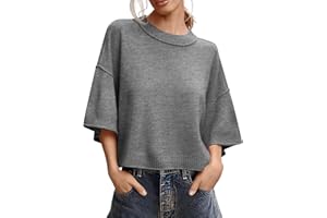 Saodimallsu Womens Short Sleeve Sweater Summer Oversized Cropped Sweaters Casual Crewneck Lightweight Knit Tops