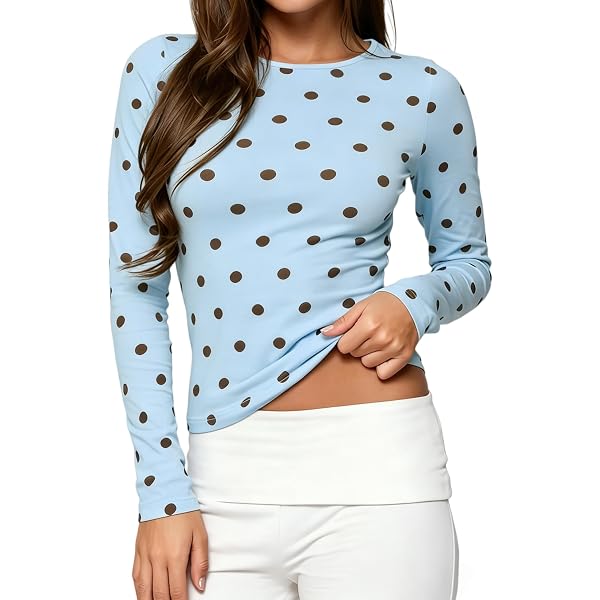ロンT ドット POLKADOTSLIMLONG SLEEVETOP Seyumixi Polka Dot Top for Women Y2K Long Sleeve Crop Tops Tee
