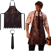 Junkin 2 Pcs Halloween Butcher Costume Set with Bloody Apron Tie for Men | Scary Halloween Costumes, Horror Chef Cosplay Outfit, PVC Leather Look, Adjustable Waist Belt, Cosplay Party Props Dress up