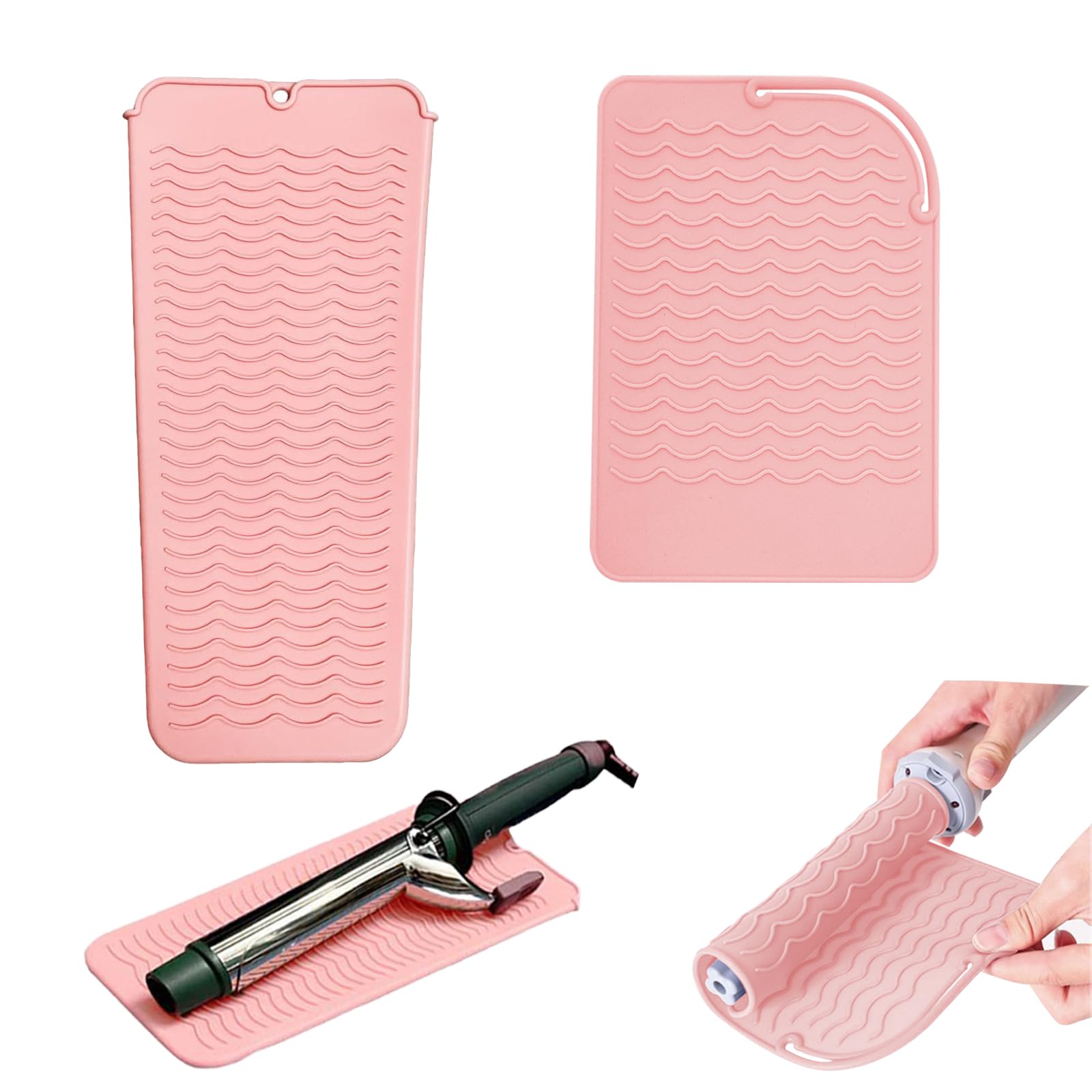 KASESSS 2 Pcs Heat Mat for Hair Straighteners and Curler, Silicone Straighteners Heat Mat, 2 Size Heat Proof Mat with Hanging Hole Heatproof Mat Non Slip Hair Straightener Mat for Home and Travel