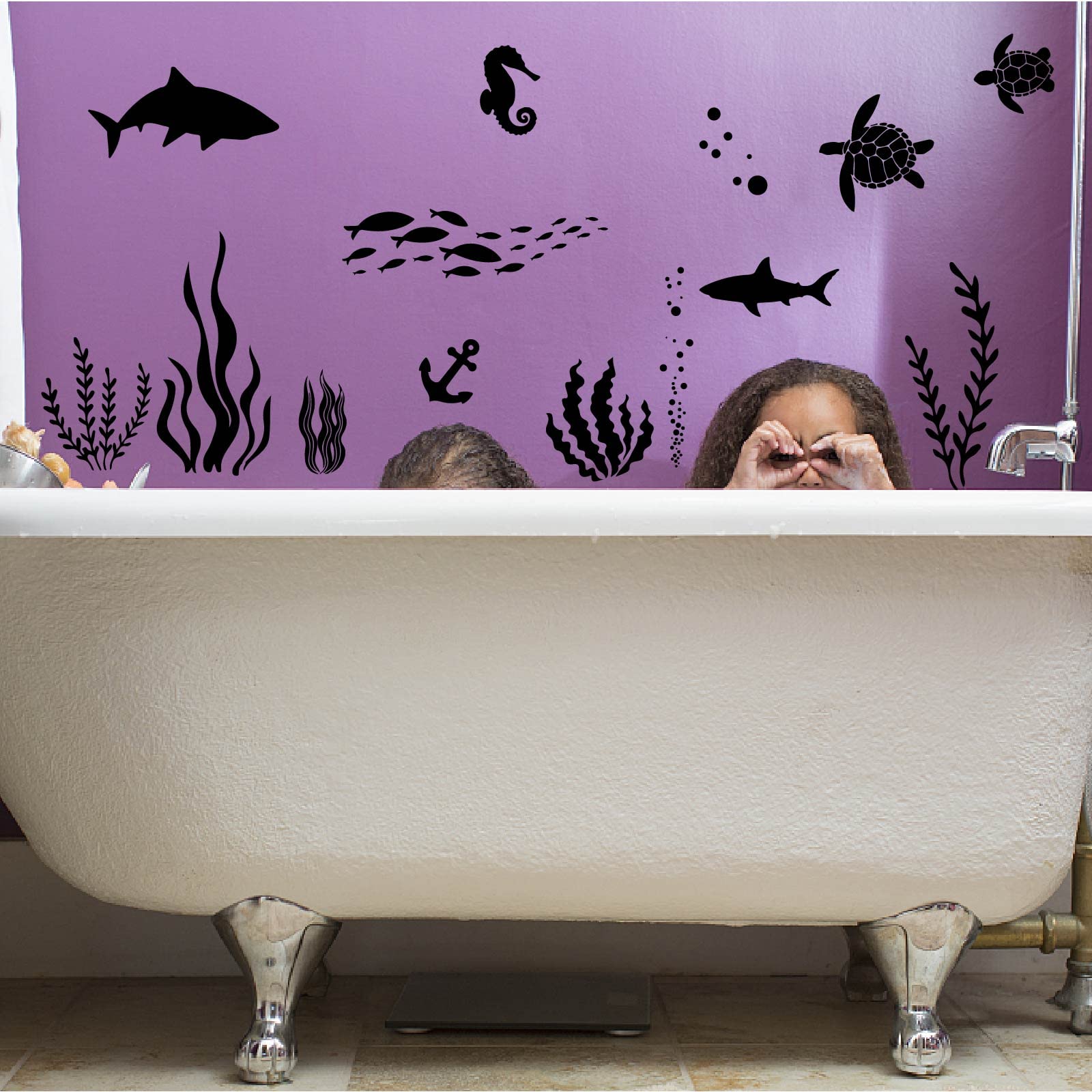 SUPERDANT 45pcs Black Sea Life Stickers Sea Animals Silhouettes Decal Shark Whale Sea Creature Fish Jellyfish Vinyl DIY Art Deocr for Bathroom Nursery Home Decoration Wall Sticker Vinyl Transfer