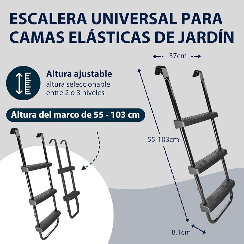 Escalera Universal Antideslizante para Trampolines - Escalera Ajustable en Altura con Peldaños Anchos - Resistente a Rayos UV — foto 2 de 6