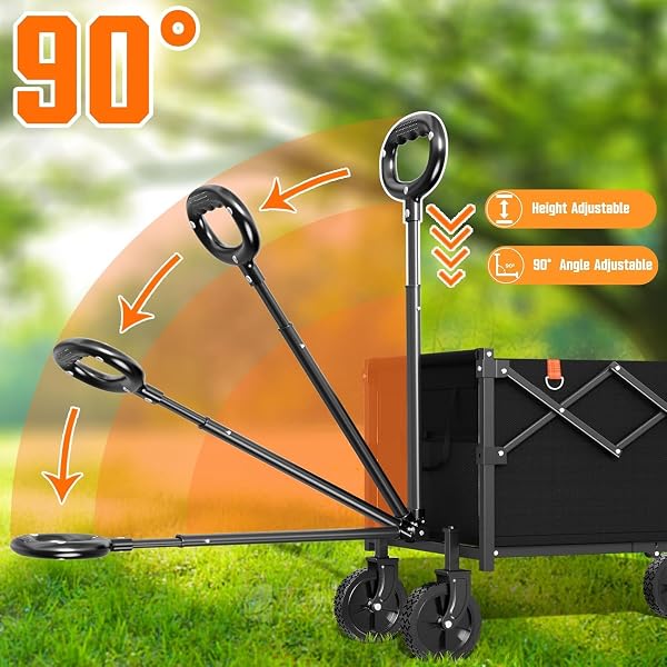 YOZOIA WAGONS CARTS FOLDABLE, LIGHTWEIGHT PORTABLE UTILITY SHOPPING CART WITH WHEELS, FOLDING GROCERY WAGON CART FOR GROCERY, CAMPING, SHOPPING, BEACH, GARDEN, SPORTS BLACK