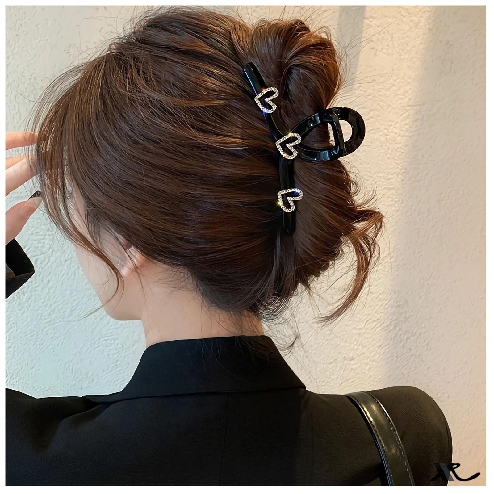 Crystal Heart Hair Claw Clip Rhinestone Love Heart Hair Jaw Barrettes French Strong Hold Hair Styling Accessories for Women Girls (Black A)