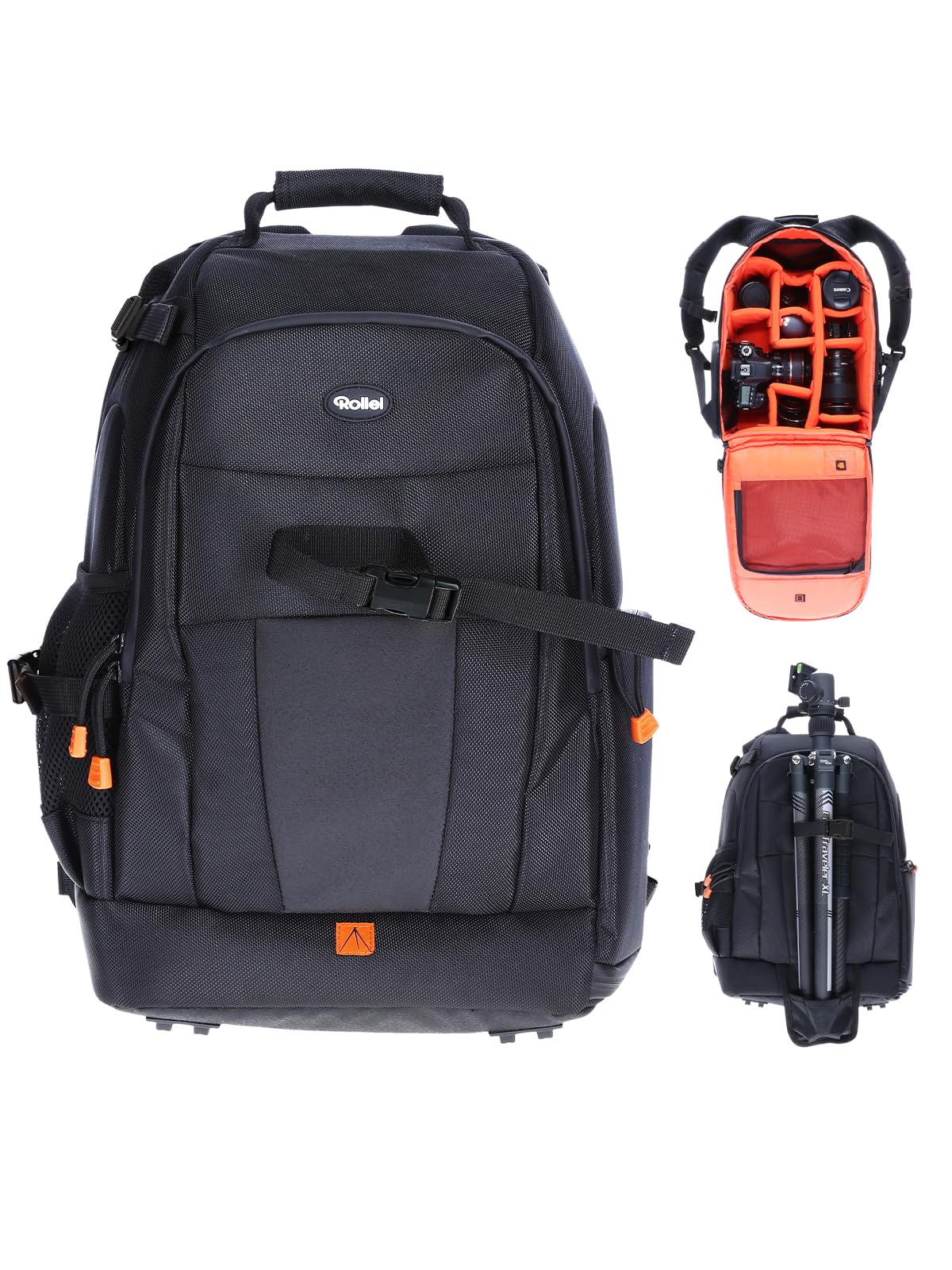 Rollei Camera Backpack, Fotoliner Photography Camera Bag with Laptop Compartment Rain Cover Tripod Holder Professional Waterproof Rucksack for DSLR Cameras Lens Accessories 32 x 25 x 48 cm Black