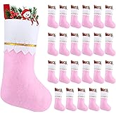 Skylety 24 Pcs Pink Christmas Felt Stockings Bulk 3.94 x 7 Inches Christmas Tree Hanging Ornaments for Family Fireplace Xmas Holiday Party Decorations DIY Craft Large Xmas Stocking Bags