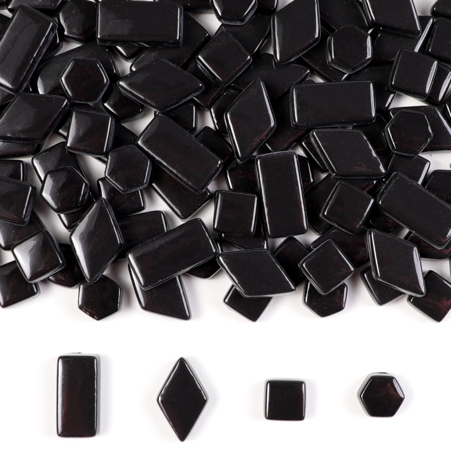 Photo 1 of 1 LB Mixed Shapes Glass Mosaic Tiles for Crafts Bulk, Colorful Opaque Recycle Glass Pieces for Mosaic Projects, Home Decoration, Adult & Kids DIY Hobbies (Black)