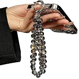 TENOC Beaded Phone Wrist Strap, Cellphone Lanyard Chain, Sparkling Wristlet Bracelet for Women, Black