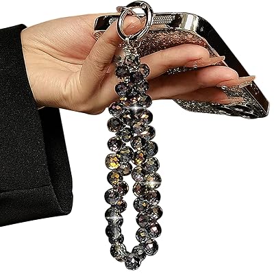 TENOC Beaded Phone Wrist Strap, Cellphone Lanyard Chain, Sparkling Wristlet Bracelet for Women, Black