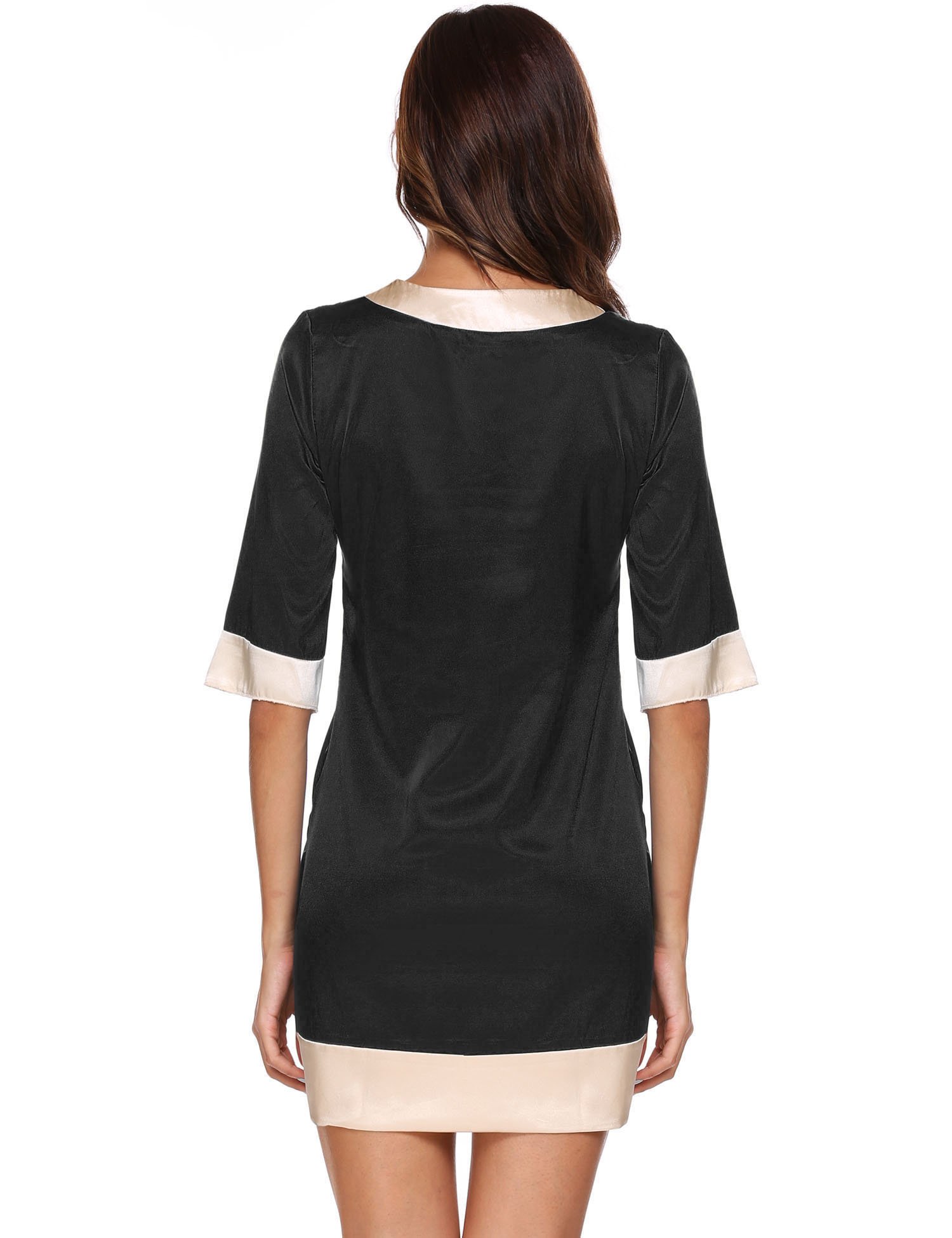 Avidlove Womens V Neck Satin Sleepwear Short Sleeve Color Block Nightgown Sleep Dress