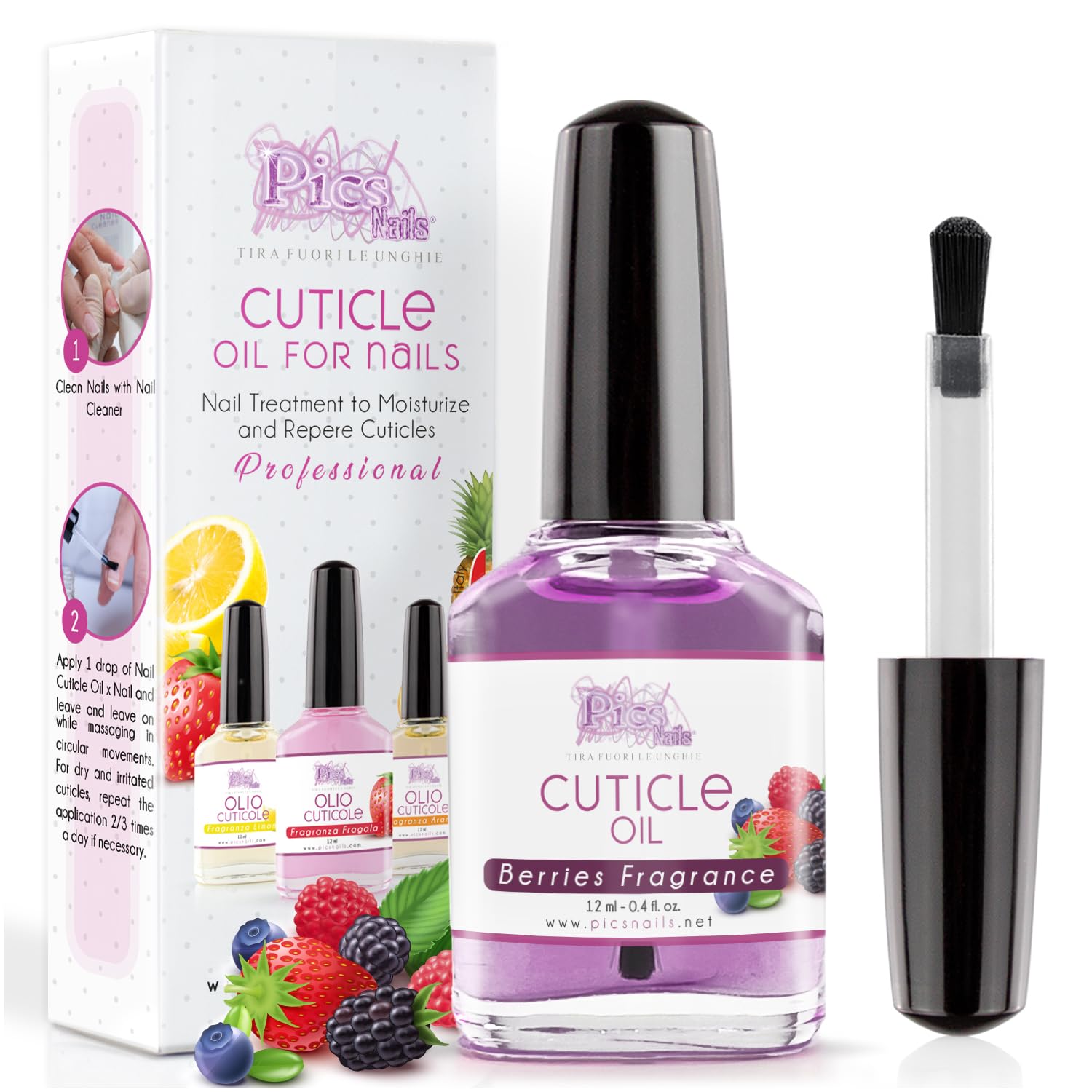 Cuticle Oil for Nails Professiona Nail Treatment 12 ml - 0,4 Fl. oz - Berries Fragrance - Moisturizing and Regenerating Oil for Cuticles, Gives Relief and Freshness to Dry and Irritated Skin