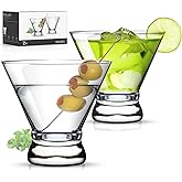 LUNA & MANTHA Martini Glasses Set of 2, Stemless Martini Cocktail Glasses for Margarita, Manhattan, Cosmopolitan, Home Bar, Evening Parties, Birthdays, Housewarming Gift, Crystal Clear 8 OZ