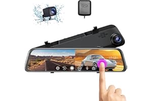 2.5K Mirror Dash Cam Front and Rear, 12" Full Touch Screen HD Rearview Mirror Camera with Voice Control and GPS Tracking, Wat