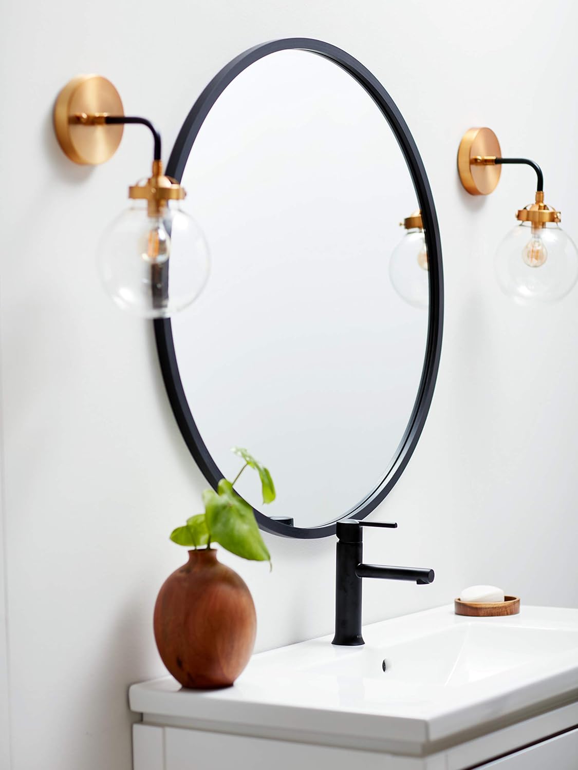 Better Bevel 30” x 30” Black Rubber Framed Mirror | Round Bathroom Wall Mirror: Kitchen & Dining