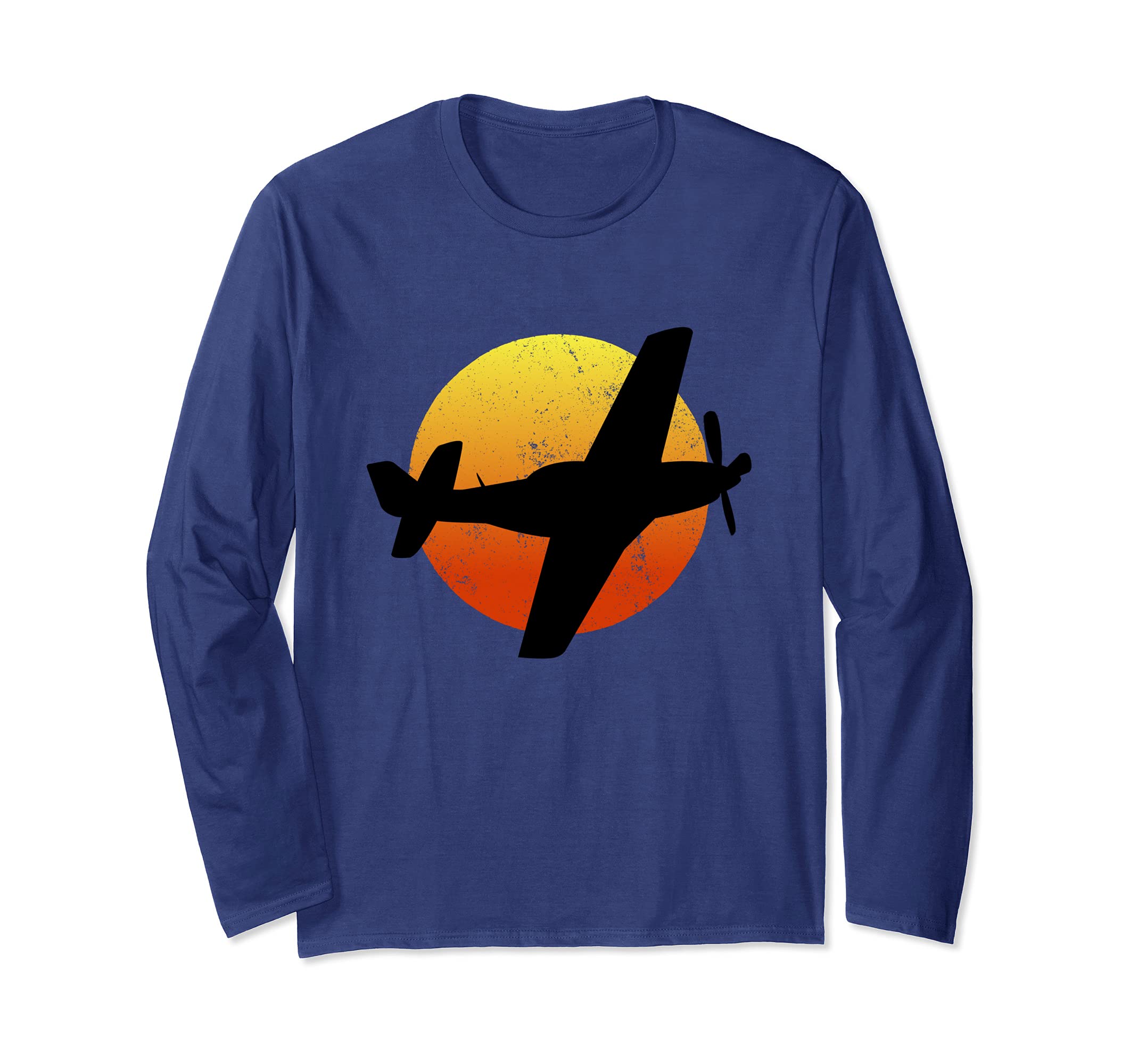 P51 Mustang Silhouette Sunset Military WW2 Aircraft WWII P51 Long Sleeve T-Shirt