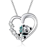 AXOMY Animal Necklace 925 Sterling Silver Panda/Horse/Squirrel/Giraffe Heart Pendant Necklace Animal Jewelry Gift for Women