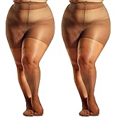 HONENNA 2 Pairs Plus Size Sheer Tights for Women, 17 Colors Ultra Thin Pantyhose Reinforced Toes High Waist Stockings 1XL-6XL