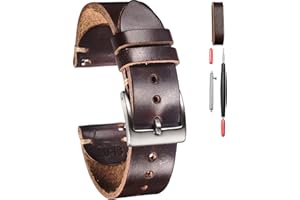 hemsut h Leather Watch Bands for Men, Horween Quick Release Leather Watch Strap Vintage Watch Replacement Wrap of 18mm, 20mm, 22mm
