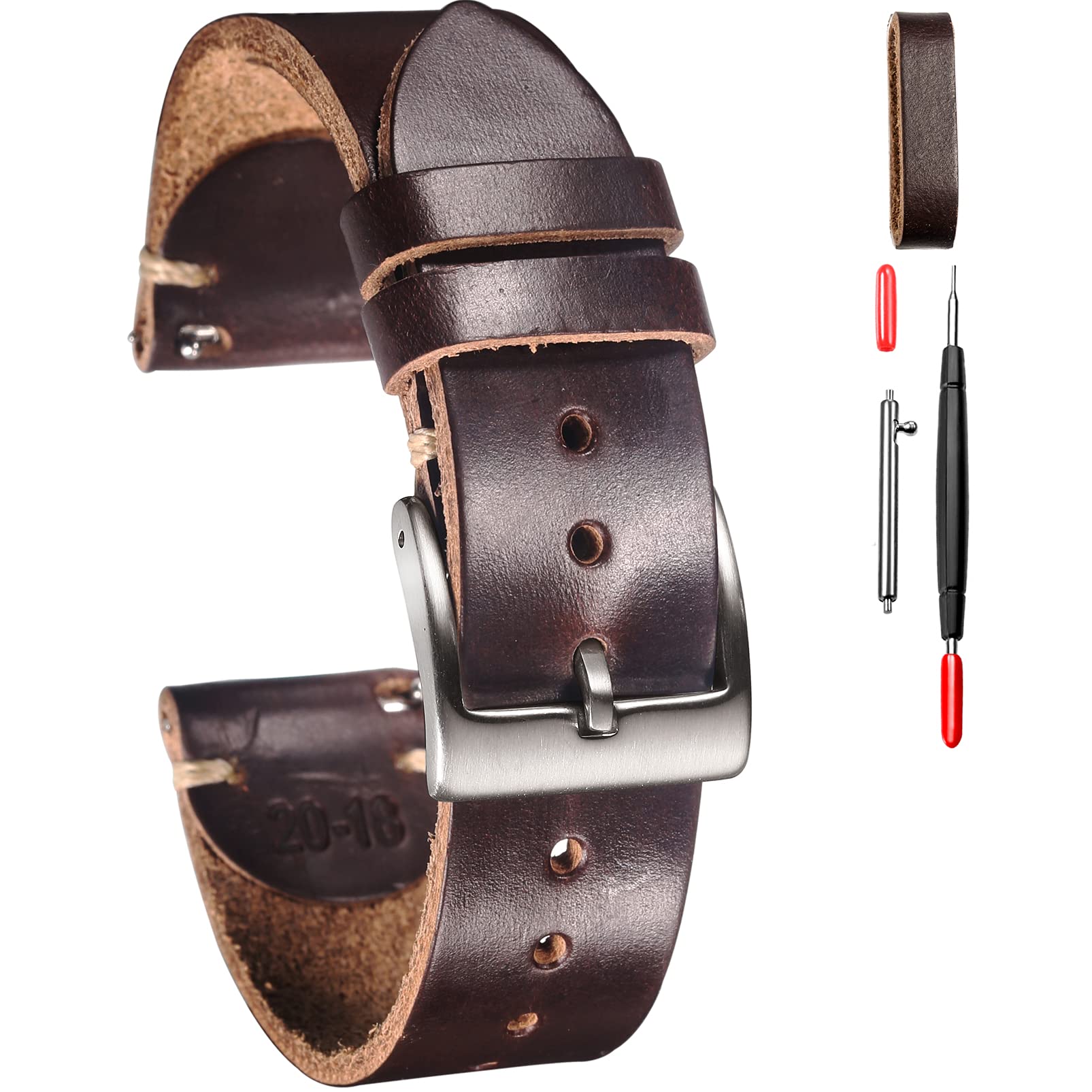 Soft Horween Leather Watch Bands for Men, 19mm Watch Strap Quick Release Vintage Watch Wrap with Heavy Duty Dust Buckle — image 1