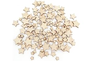 DERAYEE 100 Pcs Unfinished Wooden Stars Ornaments, Assorted Size Cutout Blank Wood Pieces Star for Christmas Wedding Party DIY Crafts