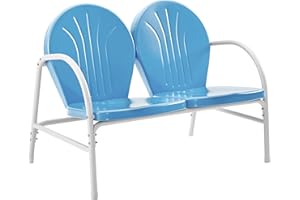 Crosley Furniture Griffith Retro Metal Outdoor Loveseat, 2-Person Patio Bench for Porch, Deck, Balcony, Sky Blue