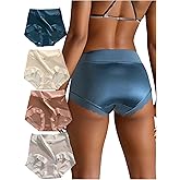 SOLY HUX Women's Satin Silk Briefs Scallop Trim No Show Underwear Lingerie Mid Rise Panties 4 Piece