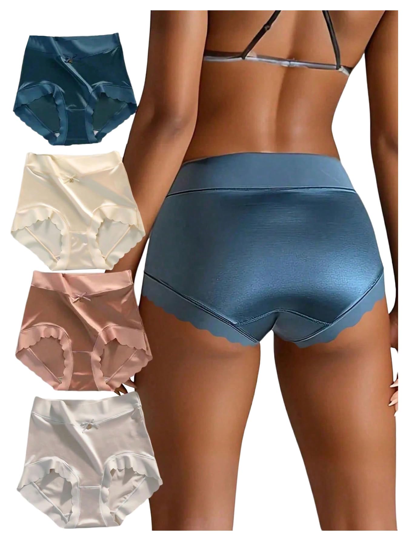 SOLY HUX Women's Satin Silk Briefs Scallop Trim No