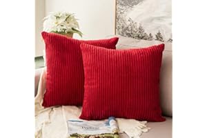 MIULEE Winter Decorative Christmas Throw Pillow Covers Pack of 2 Corduroy Soft Soild Pillow Cases Square Pillowcases for Cushion Couch Sofa Bedroom Living Room 20 x 20 Inch Red