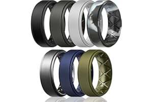 Egnaro Silicone Wedding Rings Mens, Inner Arc Breathable Design Silicone Rings for Men, 7 Rings / 4 Rings / 1 Ring Step Edge Rubber Wedding Engagement Bands Comfort for Workout, 8mm Wide-2mm Thick