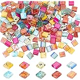 HOBBIESAY 10 Colors 200Pcs Glass Beads 5mm Colorful Crackle Flat Square Bead 2 Hole Glass Seed Opaque Cube Bead Loose Spacer Craft Beads for DIY Bracelets Earring Jewelry Making